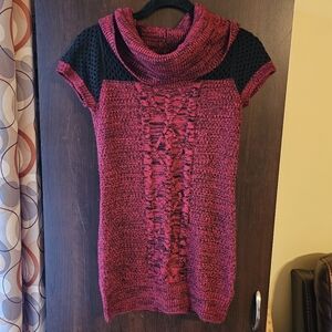 BONGO Red and Black Cowl Neck Sweater Mini Dress